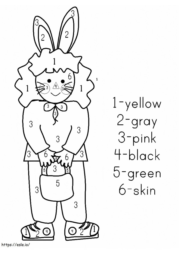 Easter Bunny Girl Color By Number coloring page