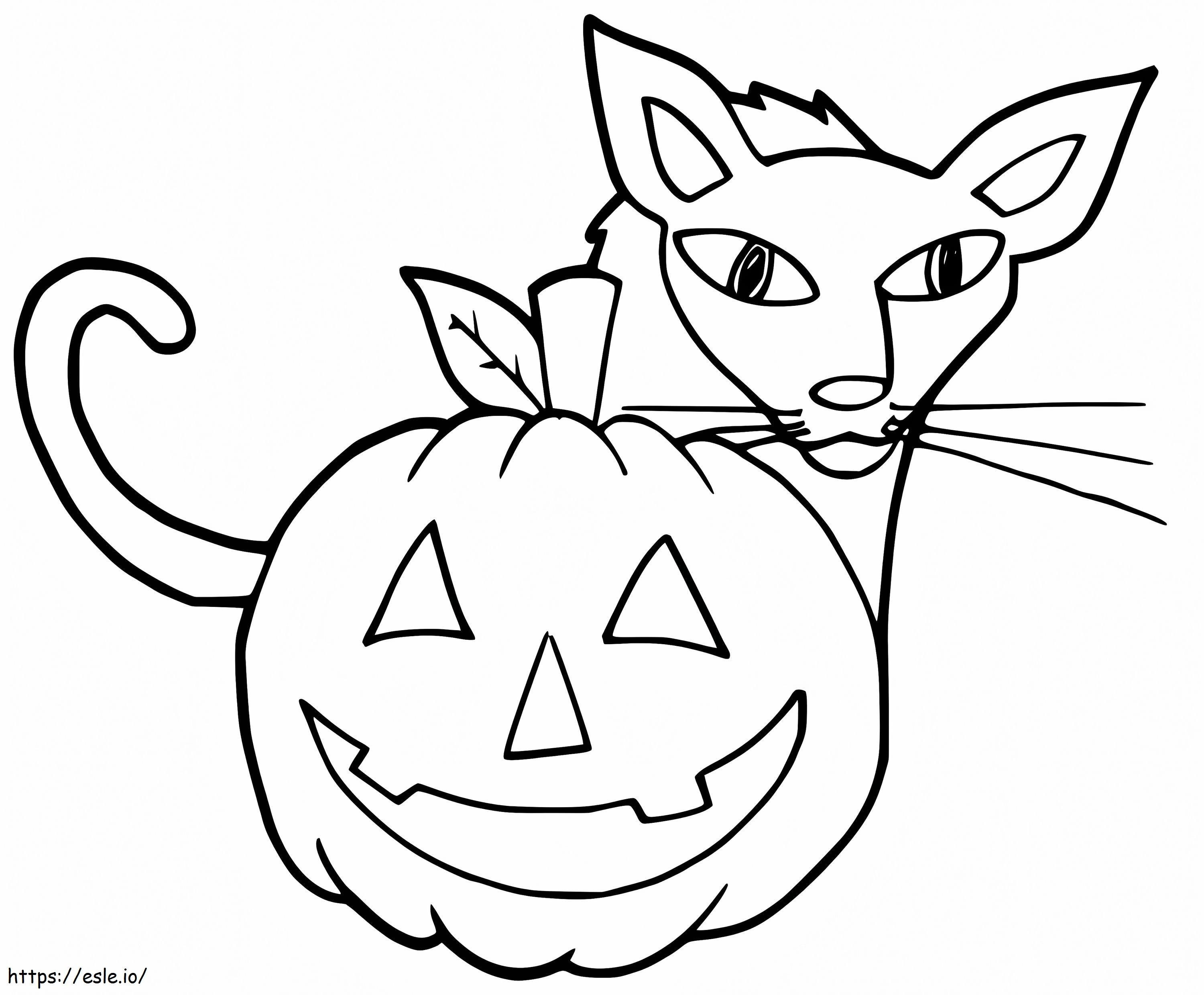 Cat Behind Pumpkin coloring page