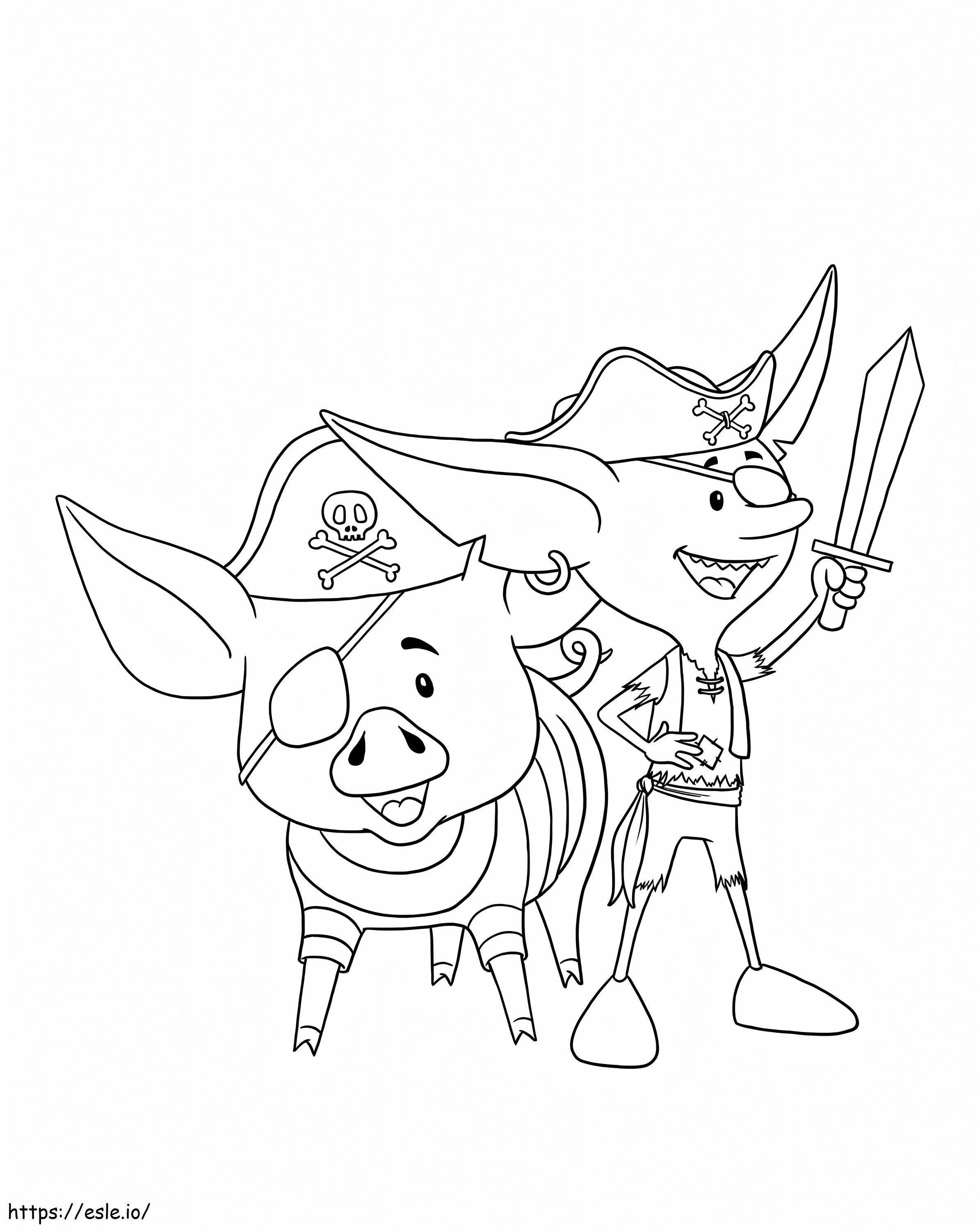 Leprechaun e porco como piratas para colorir