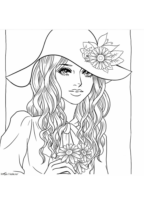 Girl With Hat coloring page