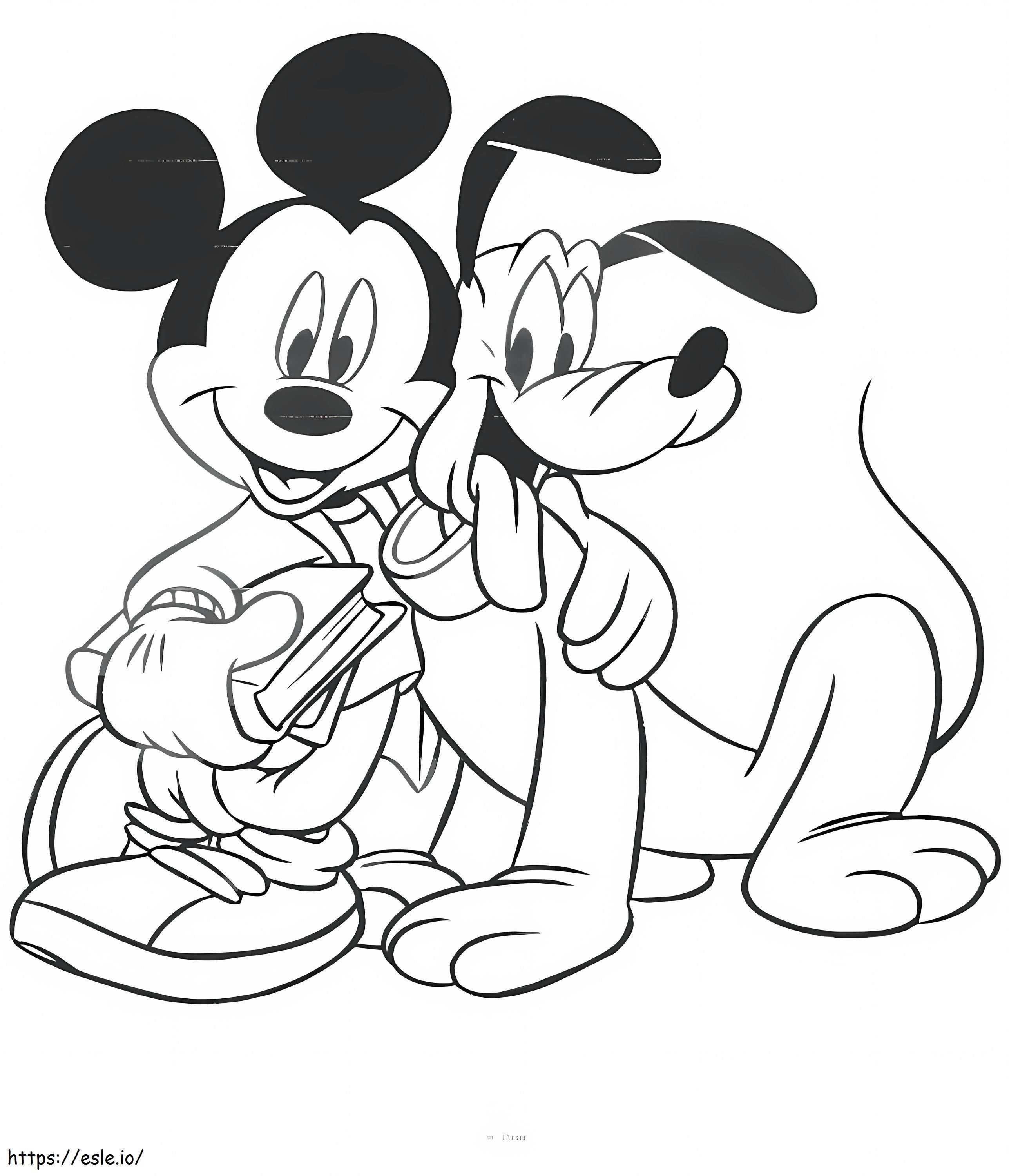 Mickey Mouse îl îmbrățișează pe Pluto de colorat
