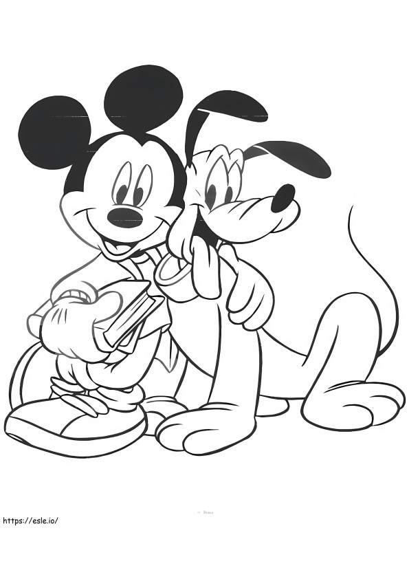 プルートを抱き締めるミッキーマウス ぬりえ - 塗り絵