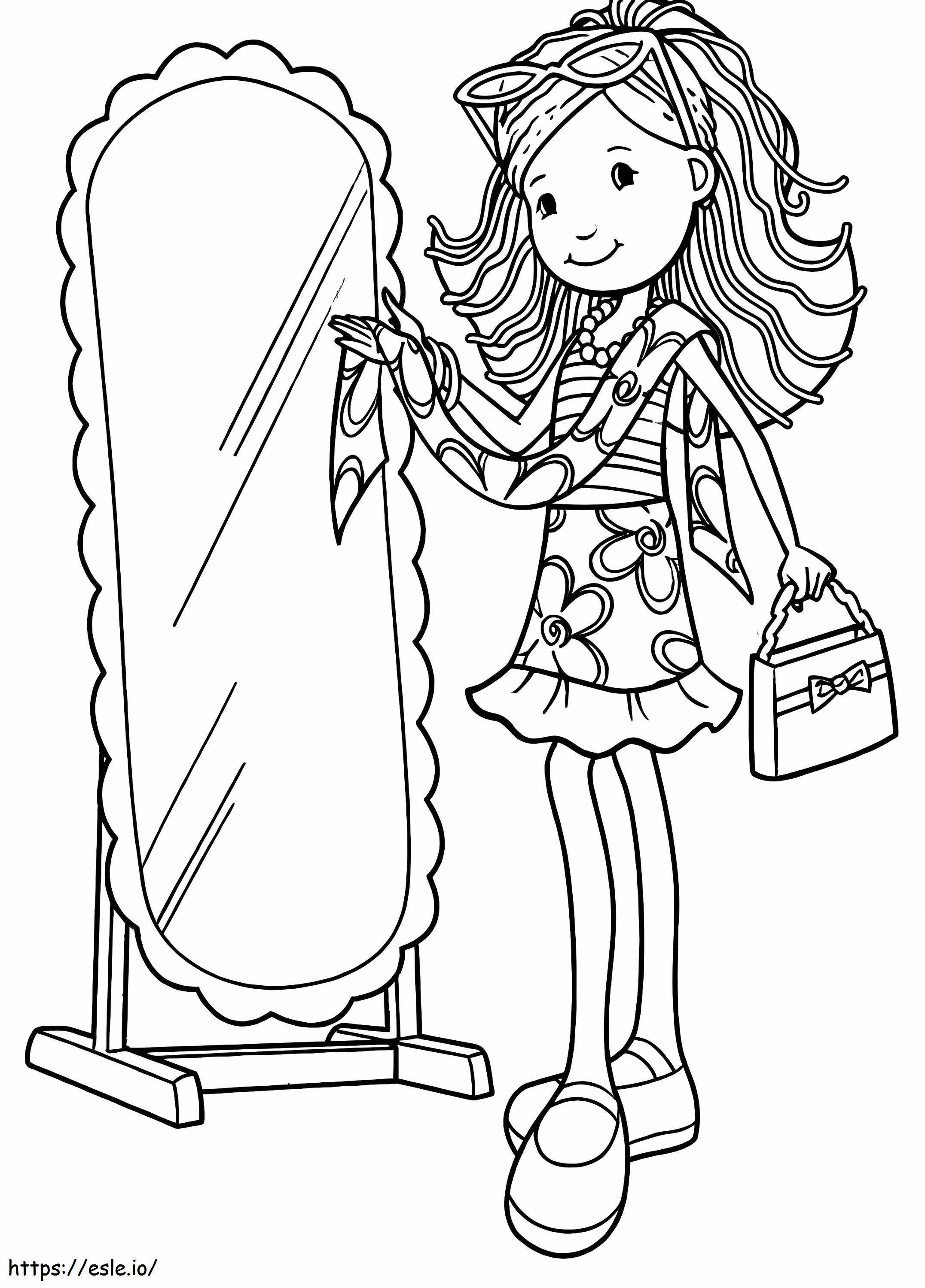Menina e espelho para colorir