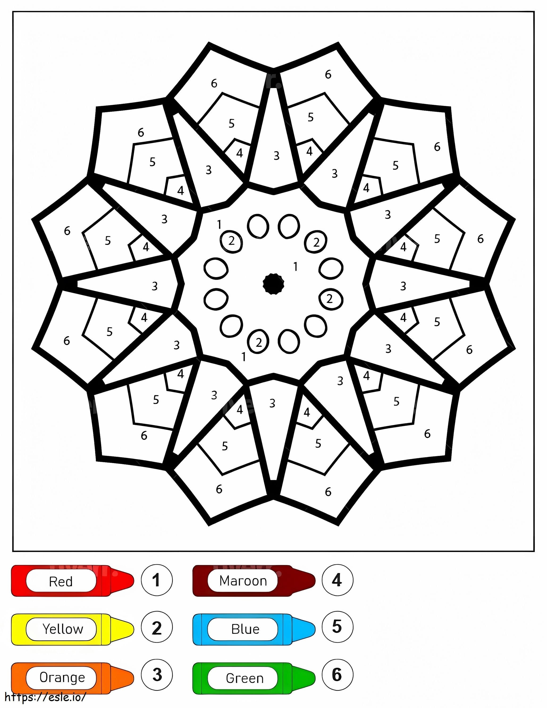 Einfaches Blumenmandala für Kinder zum Ausmalen nach Zahlen ausmalbilder