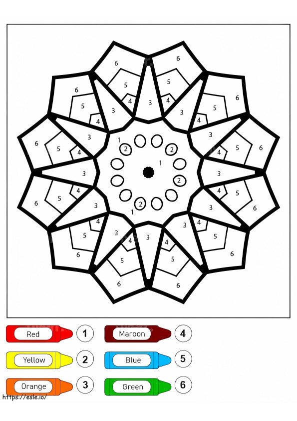 Mandala de flori ușoară pentru copii Colorează după număr de colorat