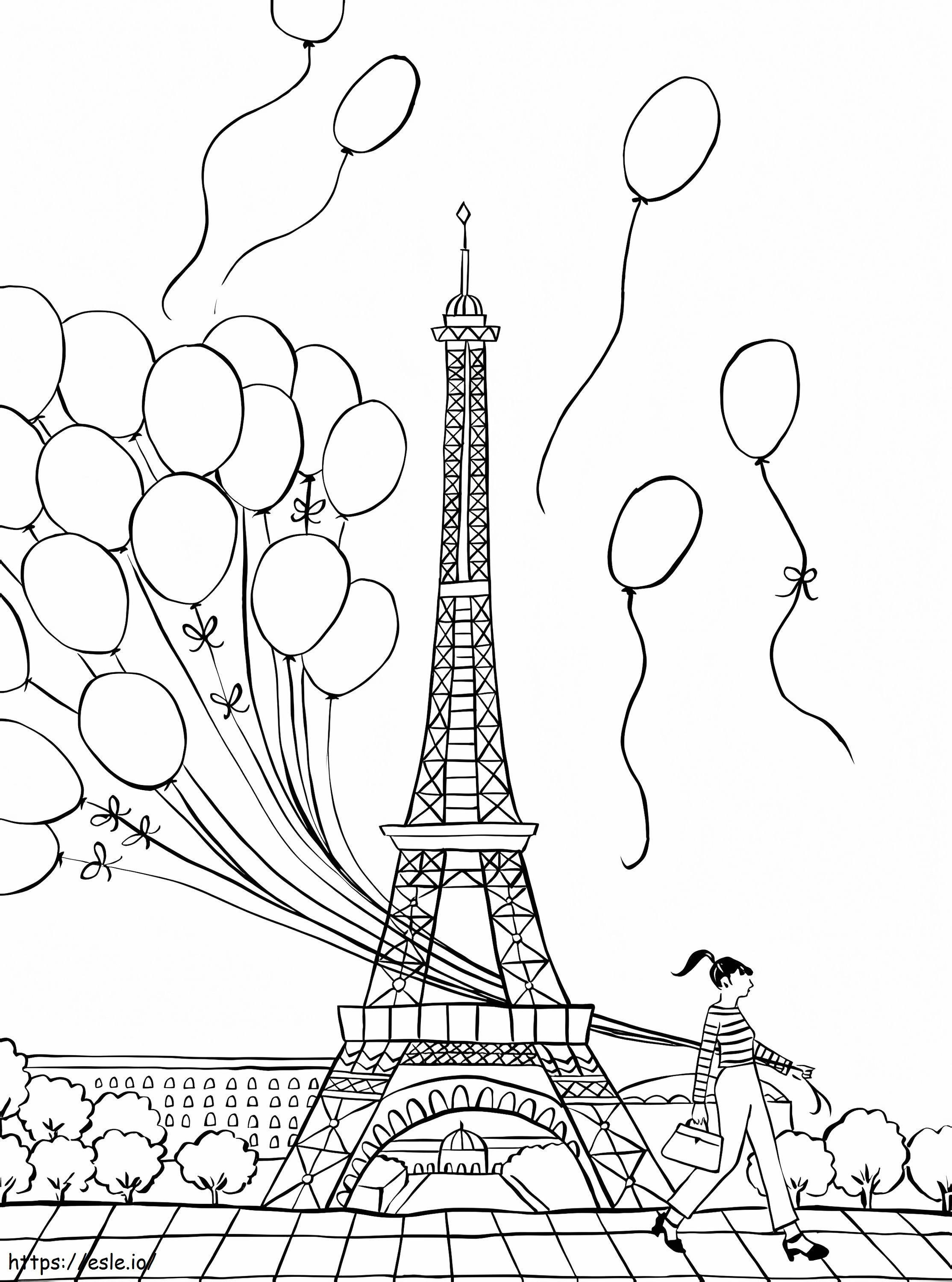 Tyttö pitelee ilmapalloa Pariisissa värityskuva