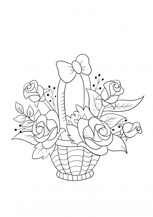 Roses in a basket for free printing and coloring picture