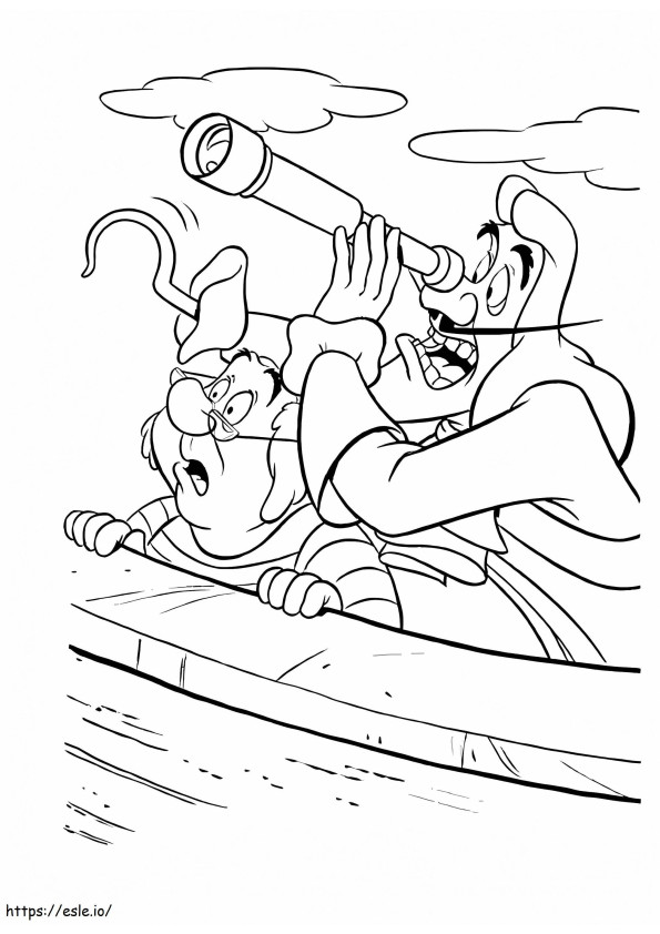 Kapteeni Hook ja herra Smee vakoilevat Peter Pania värityskuva