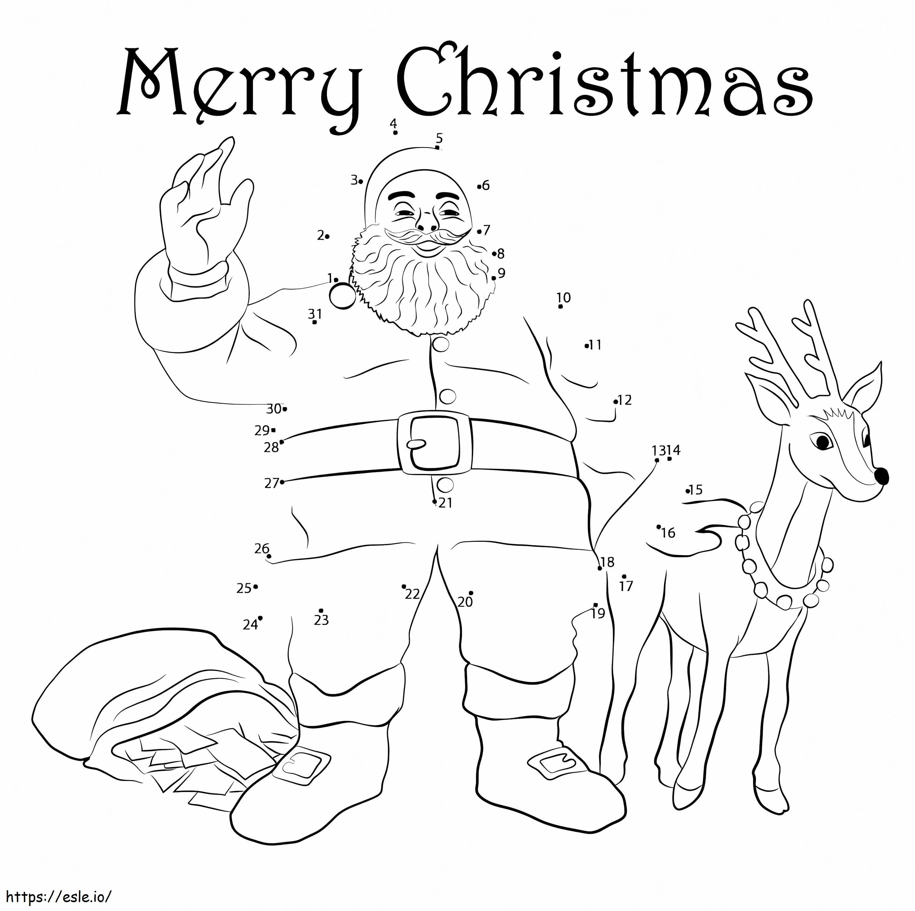 Papá Noel y renos Unir puntos para colorear