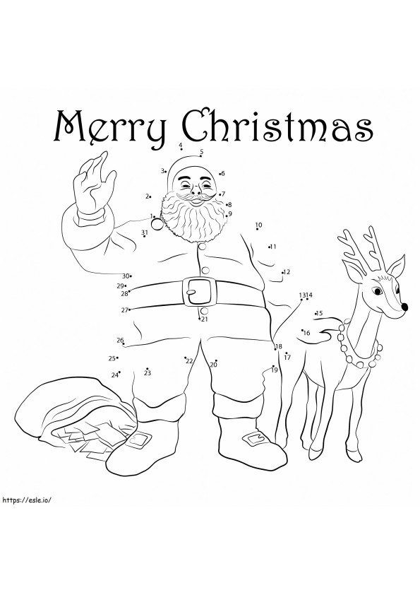 Coloriage Père Noël et renne point à point à imprimer dessin