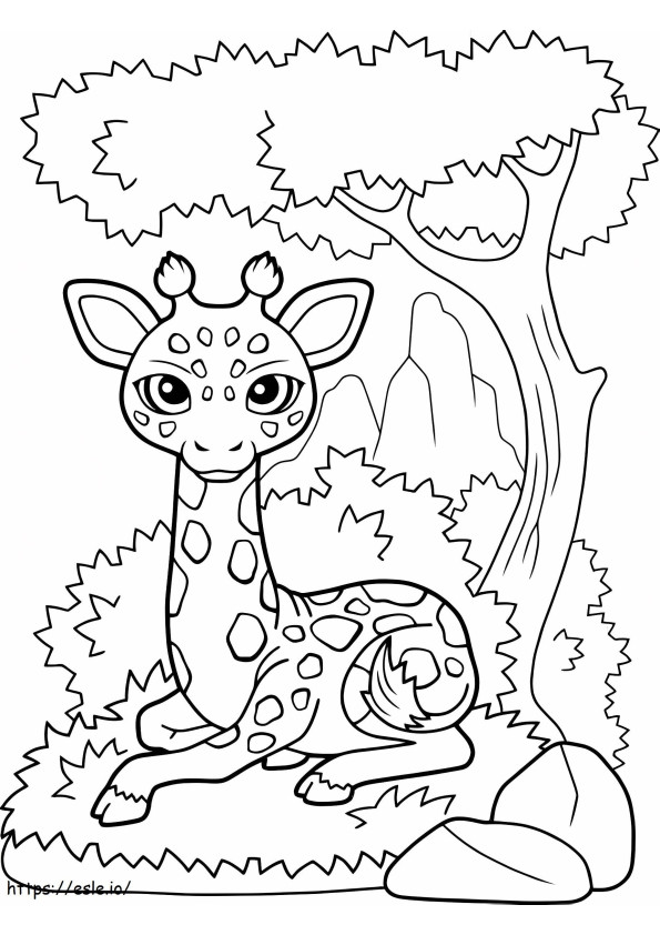 Coloriage Girafe assise sur un tas d'herbe à imprimer dessin