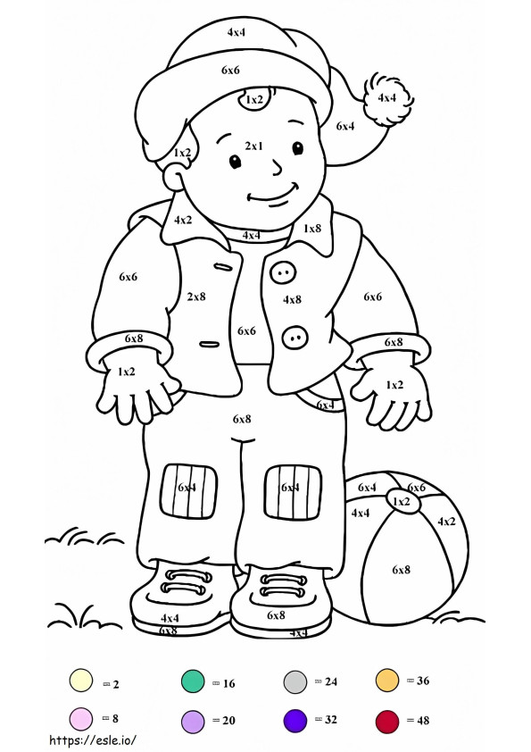 Cute Boy Multiplication Color By Number coloring page