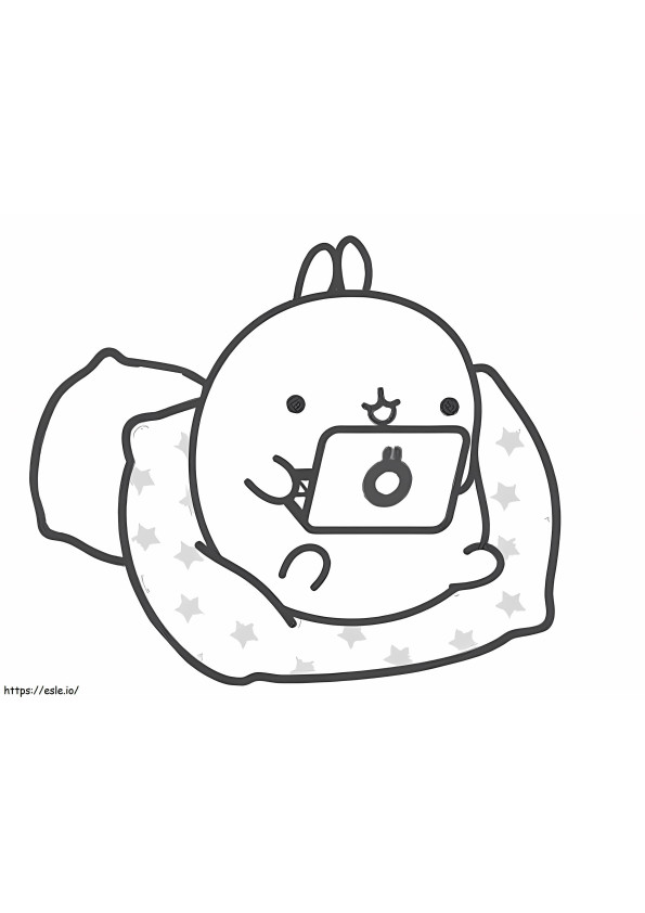 Molang With Laptop coloring page