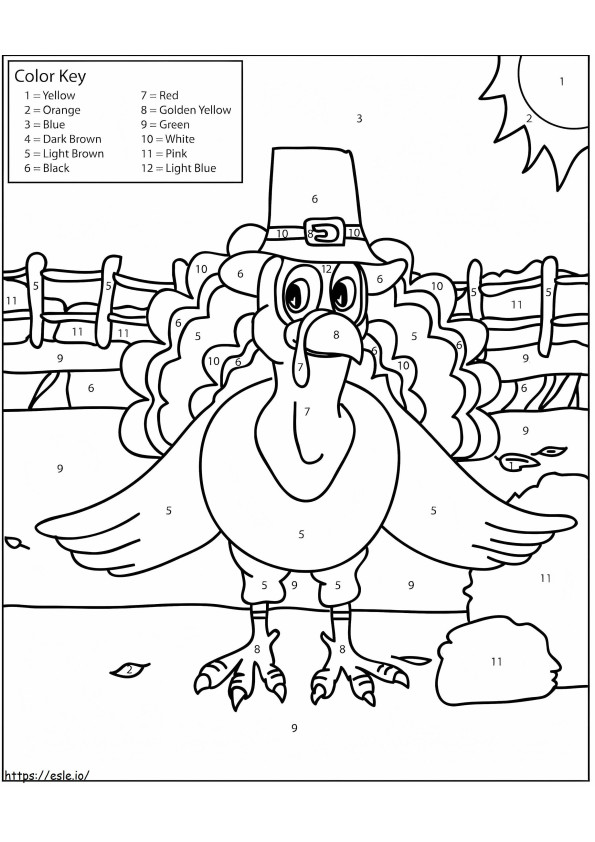 Cartoon Turkije Thanksgiving kleur op nummer kleurplaat