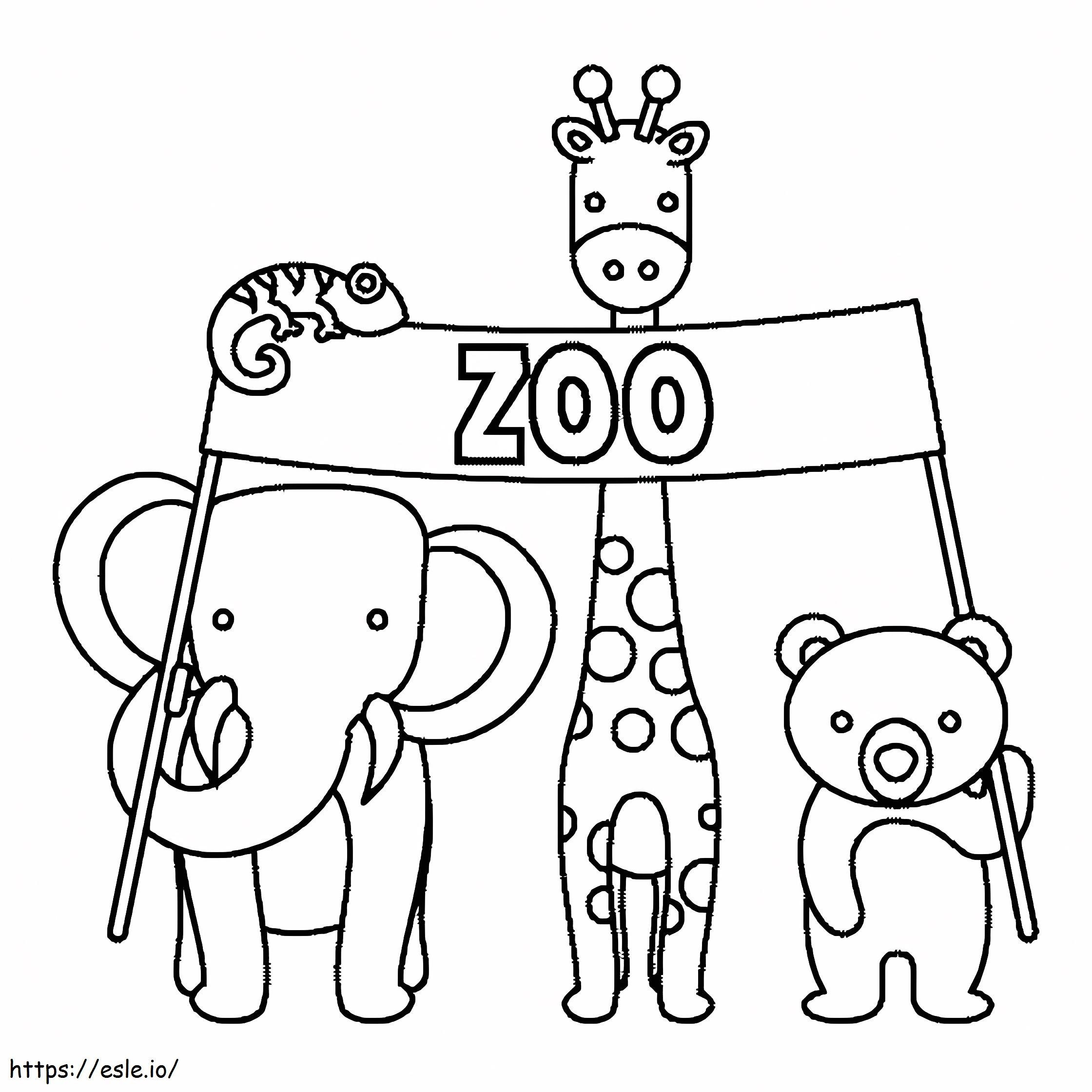 Neljä eläintä eläintarhassa värityskuva
