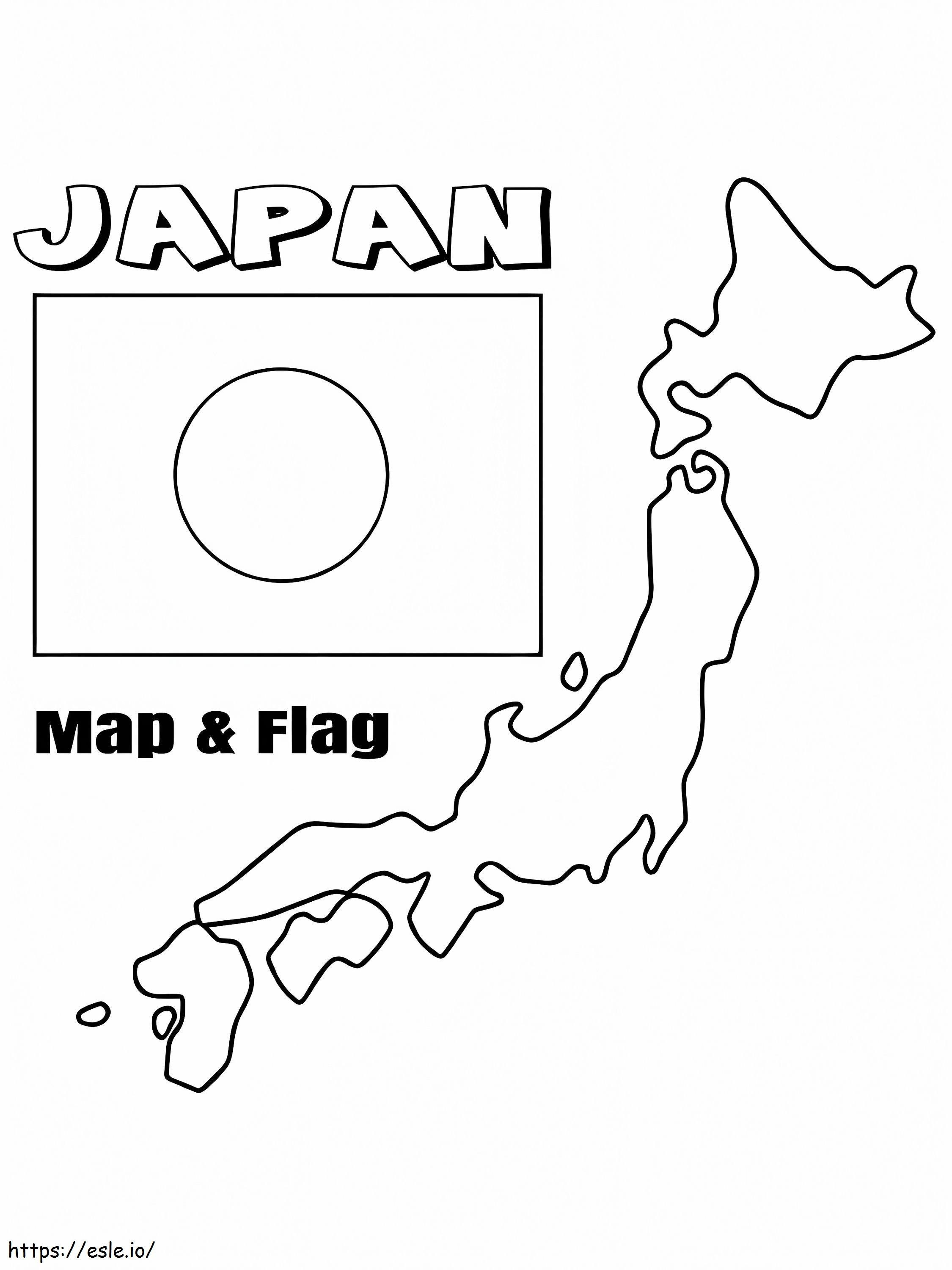 Bandera y mapa de Japón para colorear