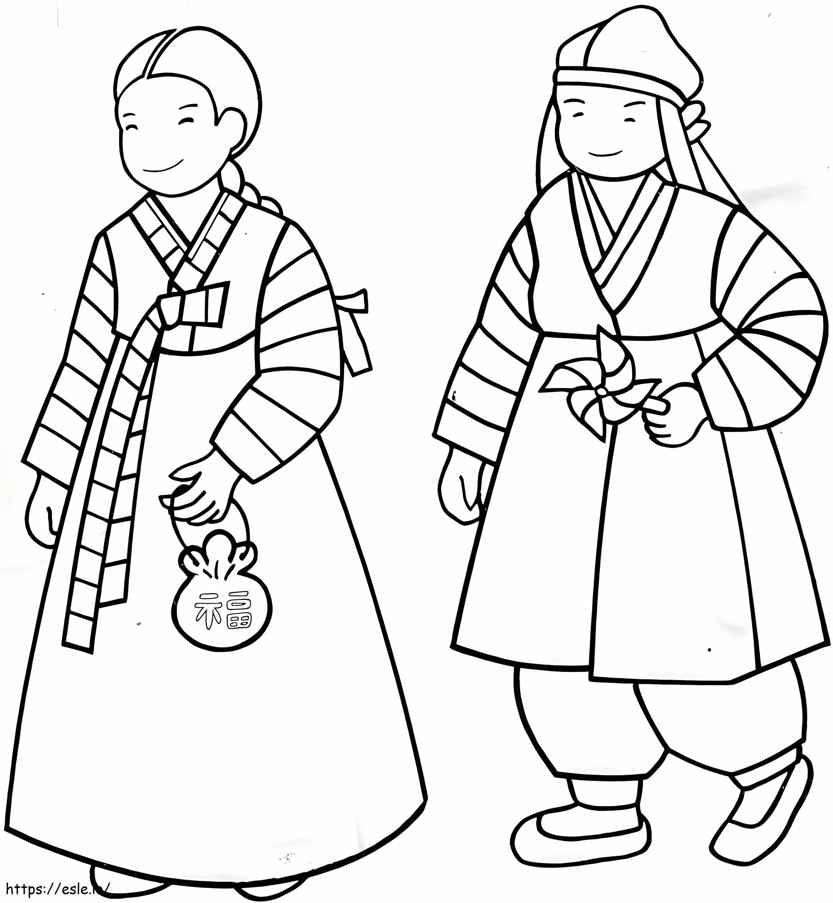South Korean Traditional Hanbok coloring page