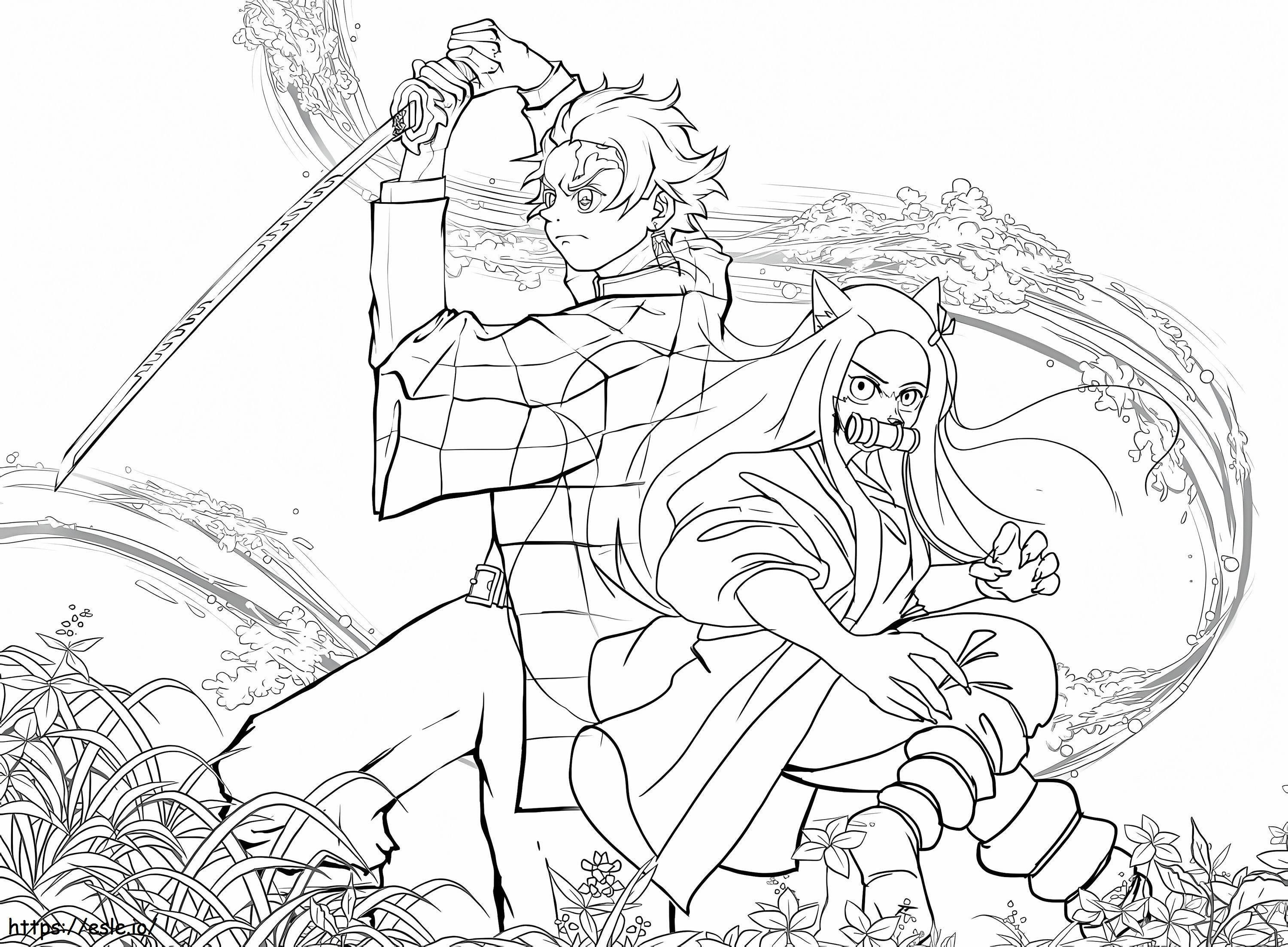 Tanjiro And Nezuko Demon Slayer coloring page