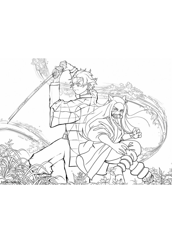 Tanjiro And Nezuko Demon Slayer coloring page