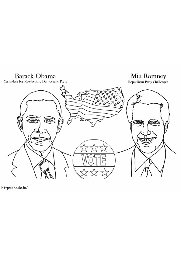 バラク・オバマとミット・ロムニー ぬりえ - 塗り絵
