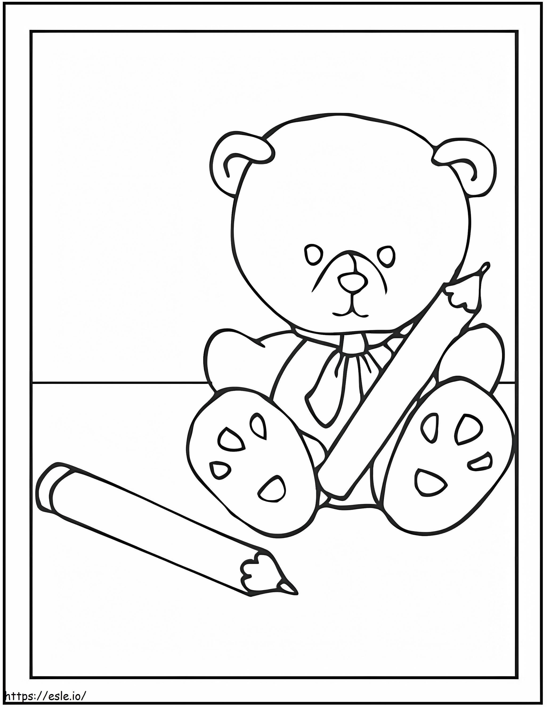 Ursinho de pelúcia com lápis para colorir