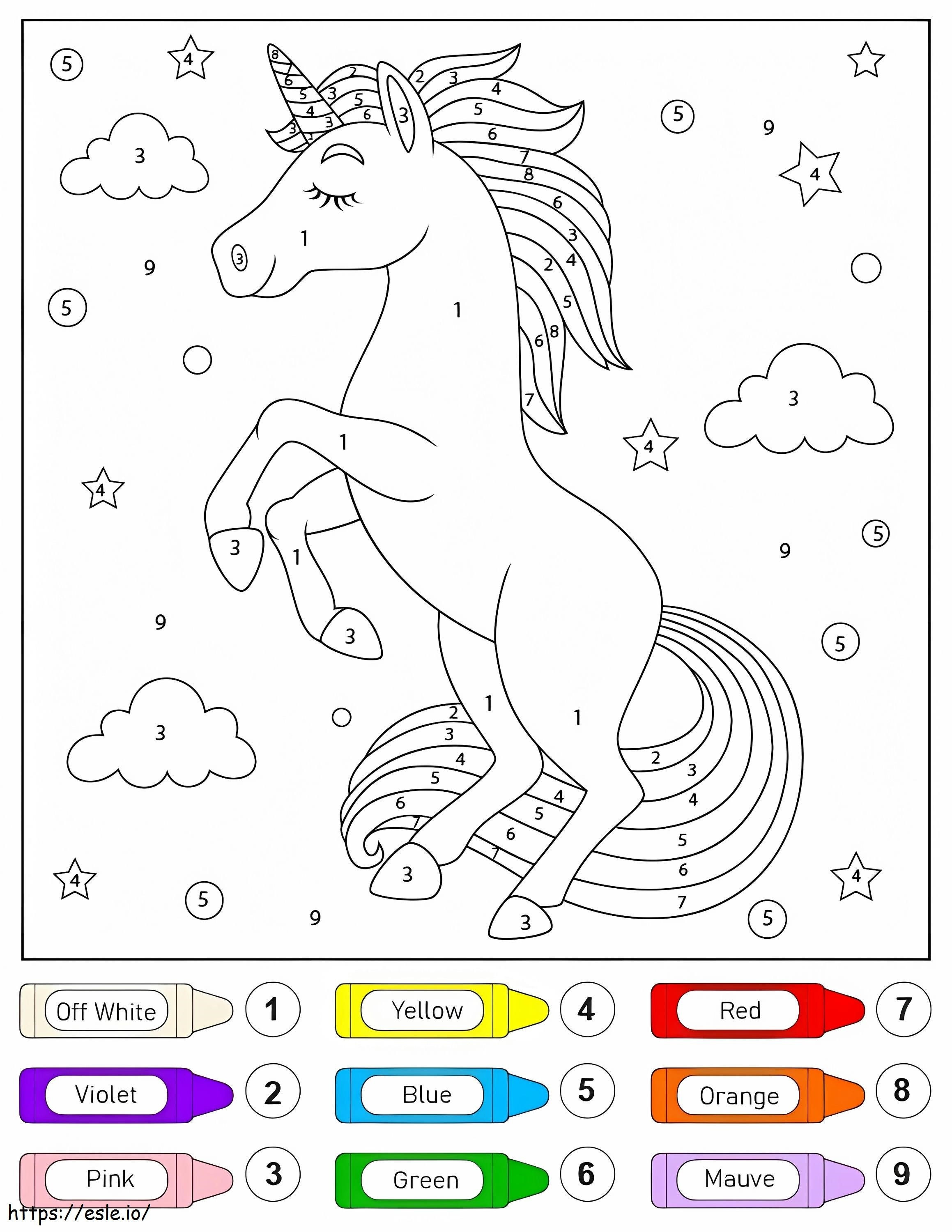 Unicorn în picioare Culoare după număr de colorat
