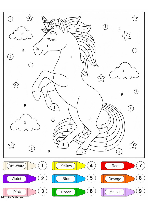 Unicorn în picioare Culoare după număr de colorat