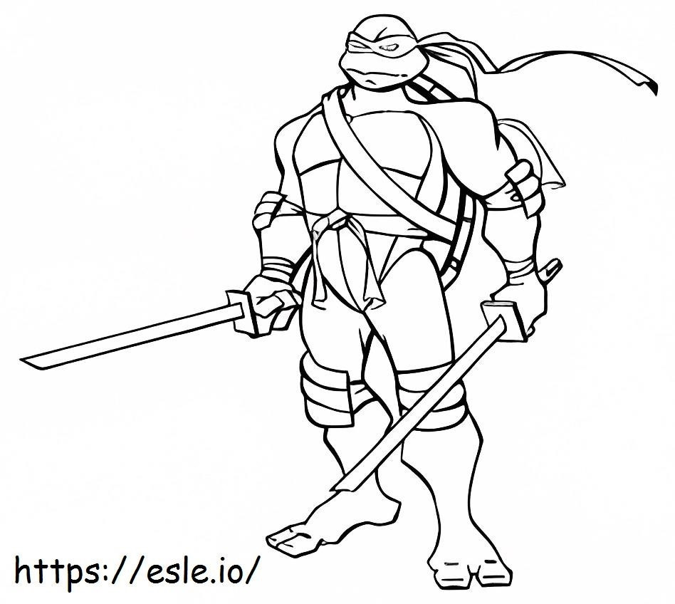 Țestoasa Ninja Leonardo și 2 Katana de colorat