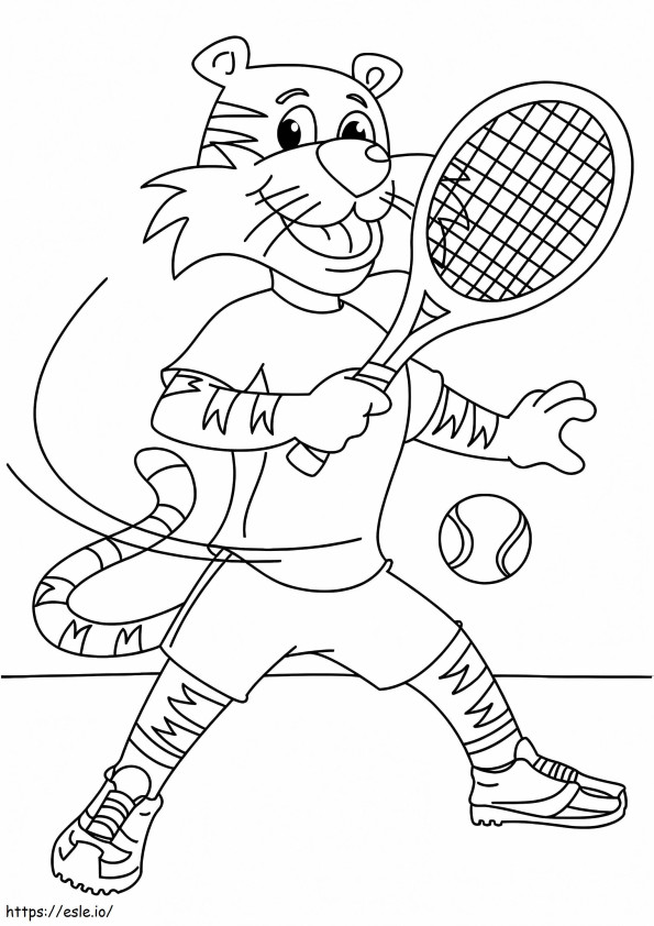 テニスをするタイガー ぬりえ - 塗り絵