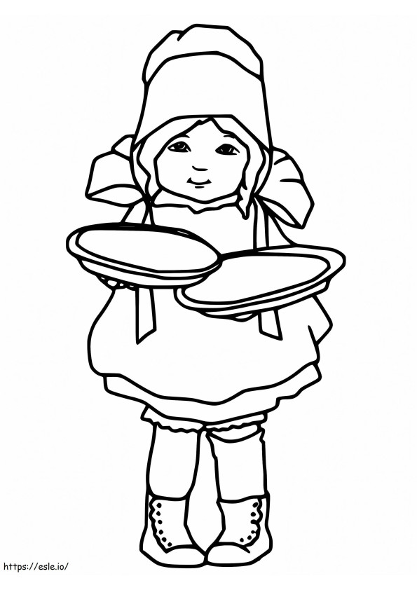 Pilgrim Girl And Pies coloring page