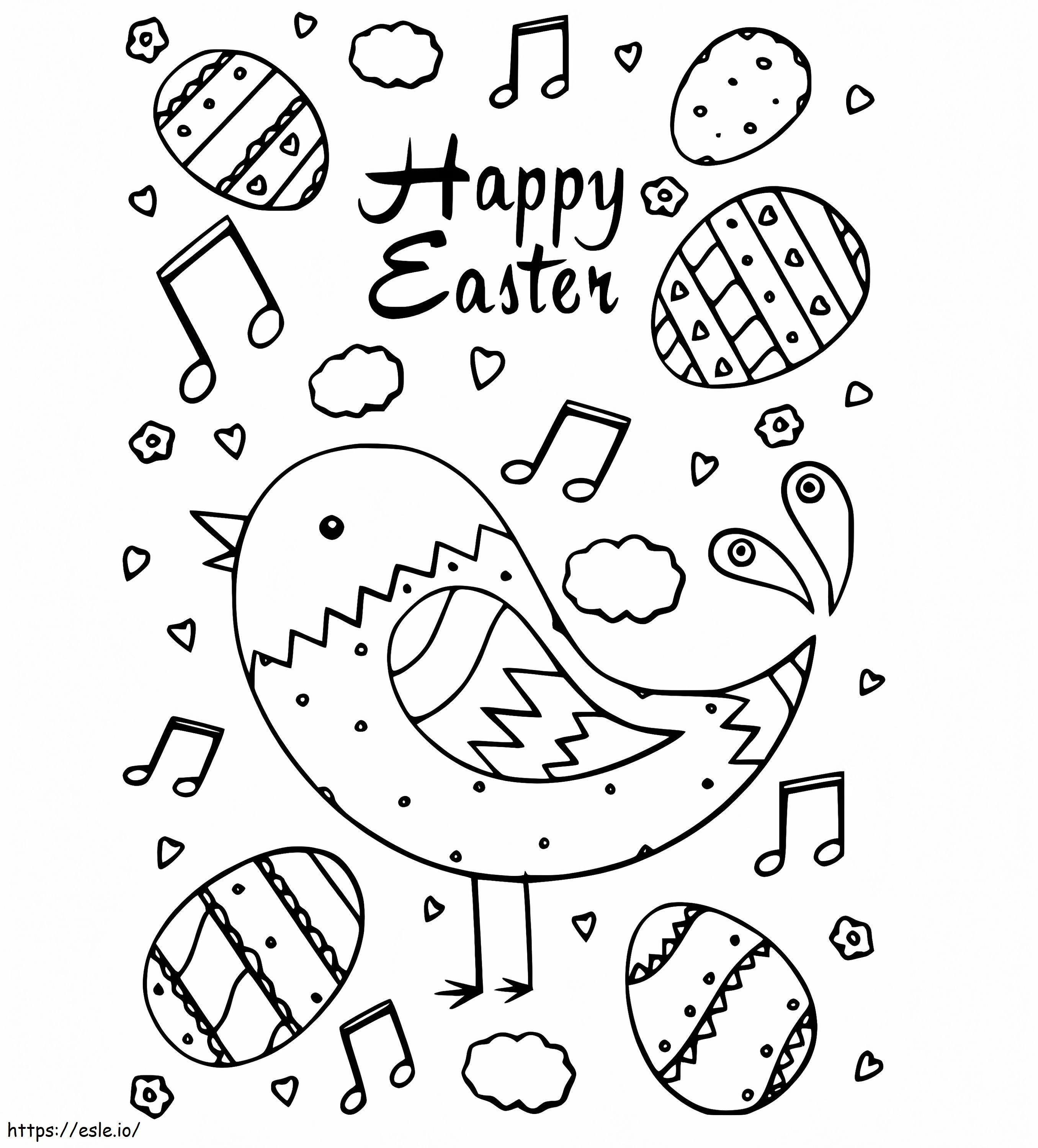 Coloriage Carte d'oiseau joyeuses Pâques à imprimer dessin