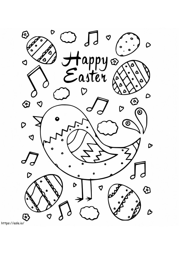 Coloriage Carte d'oiseau joyeuses Pâques à imprimer dessin