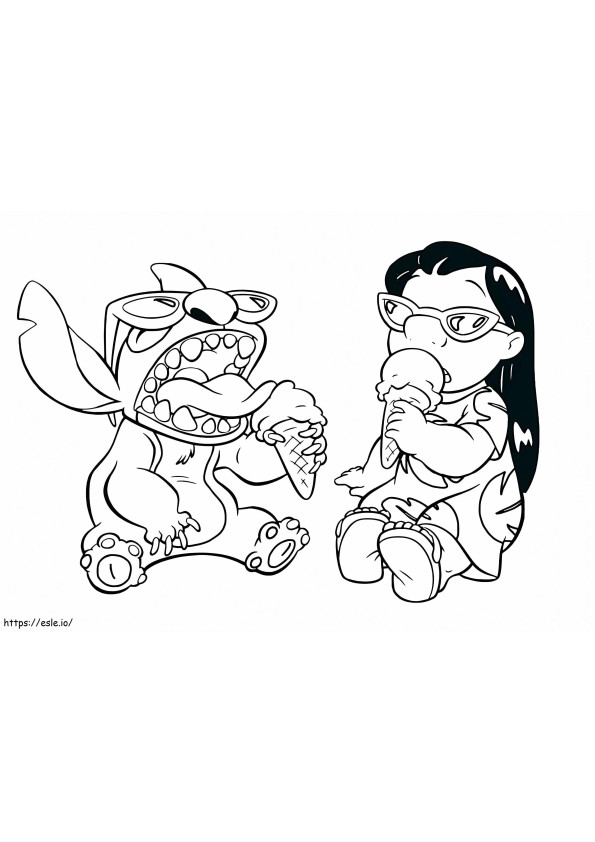 Coloriage Stitch et Lilo mangeant de la glace à imprimer dessin