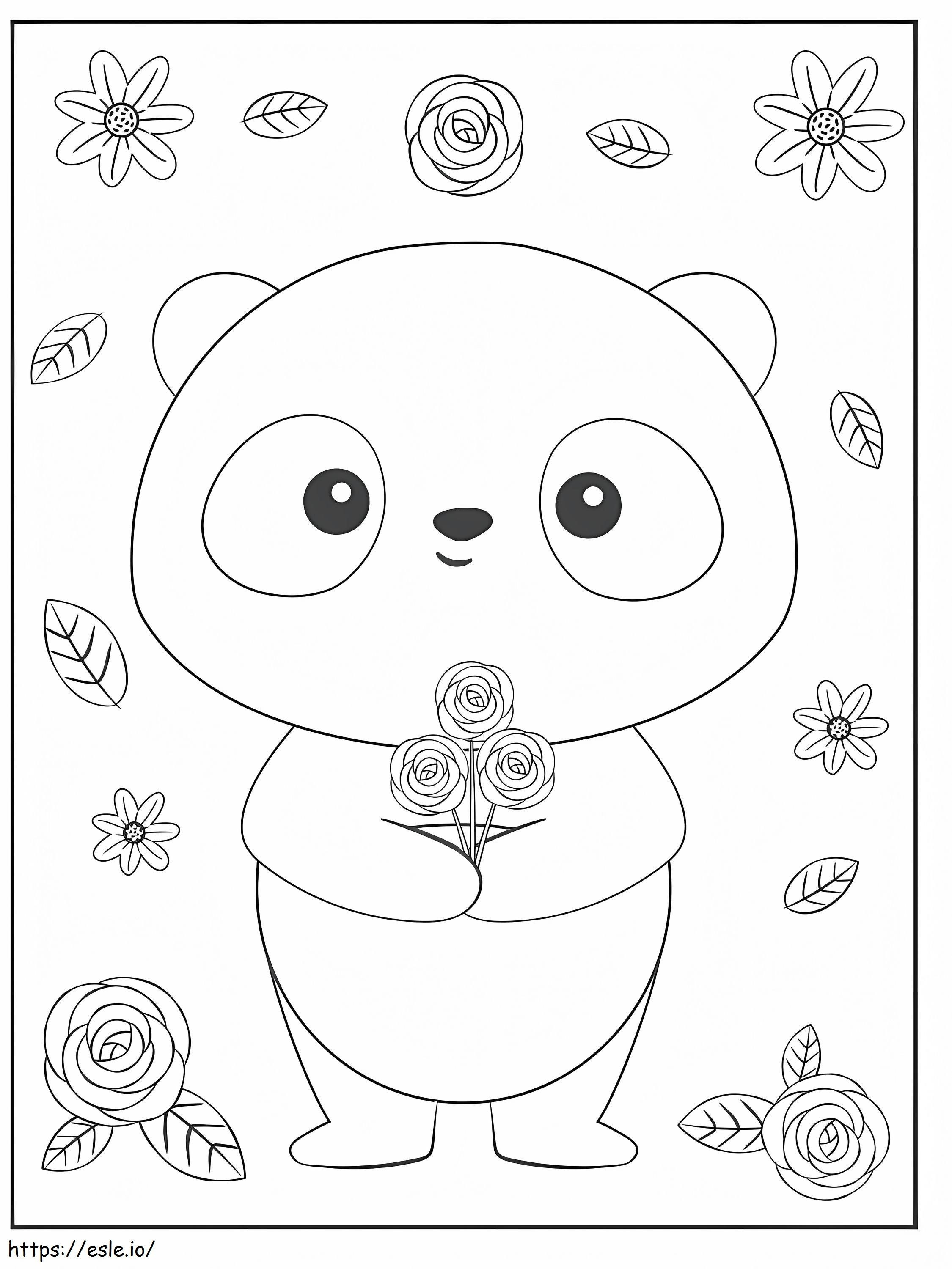 Panda With Flowers coloring page