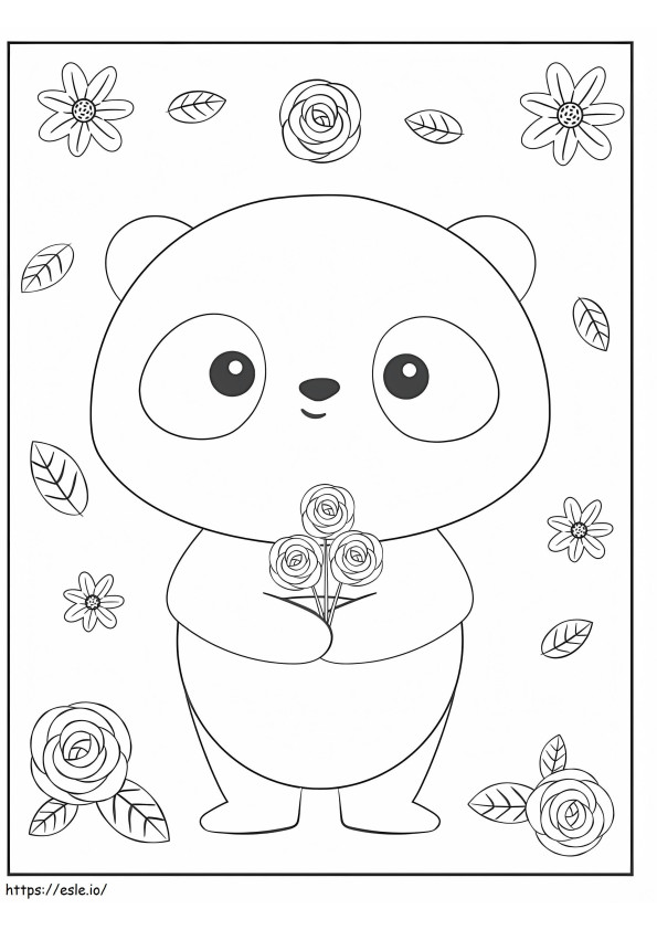 Coloriage Panda avec des fleurs à imprimer dessin