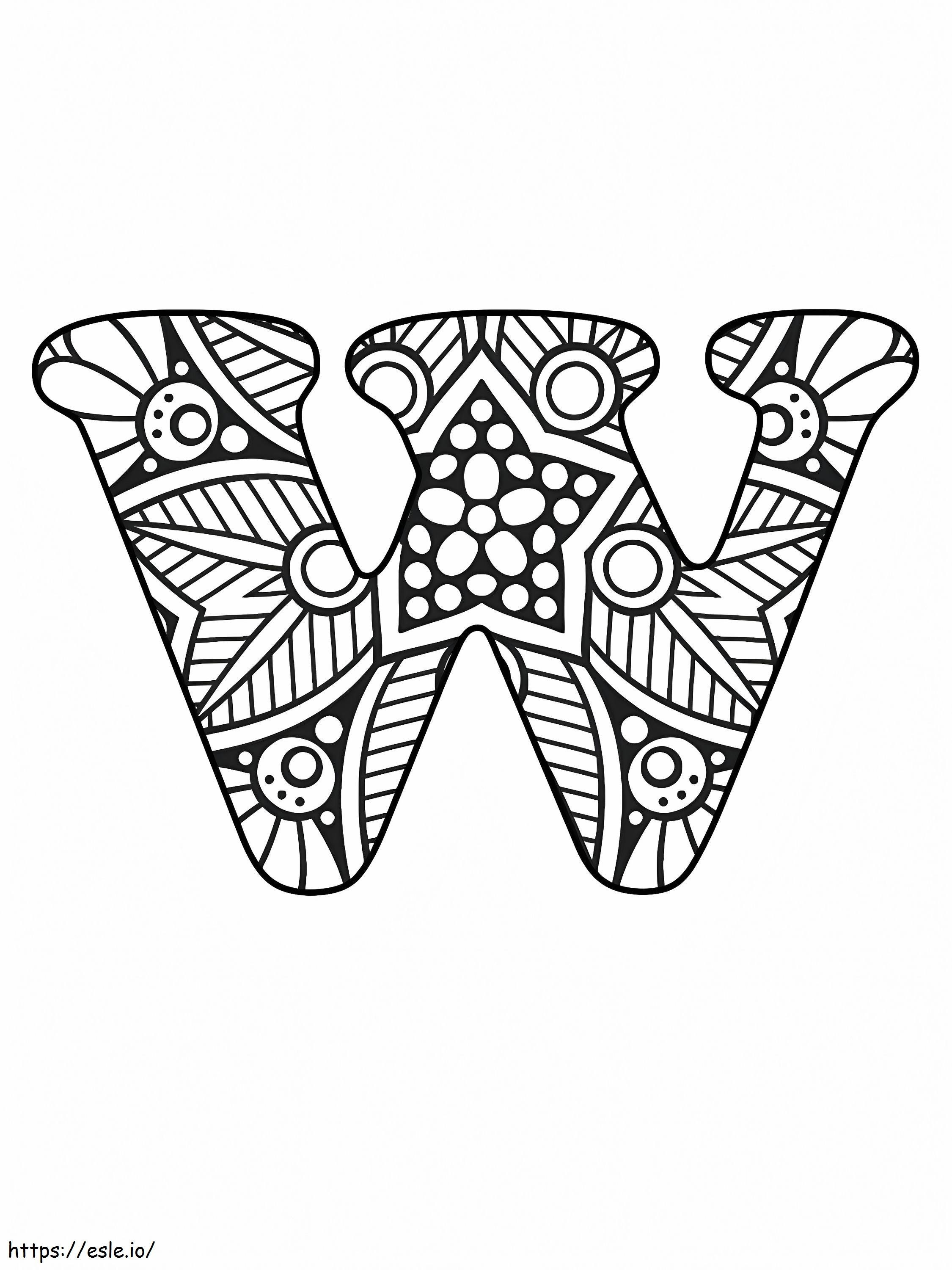 W-kirjain Mandala-aakkoset värityskuva