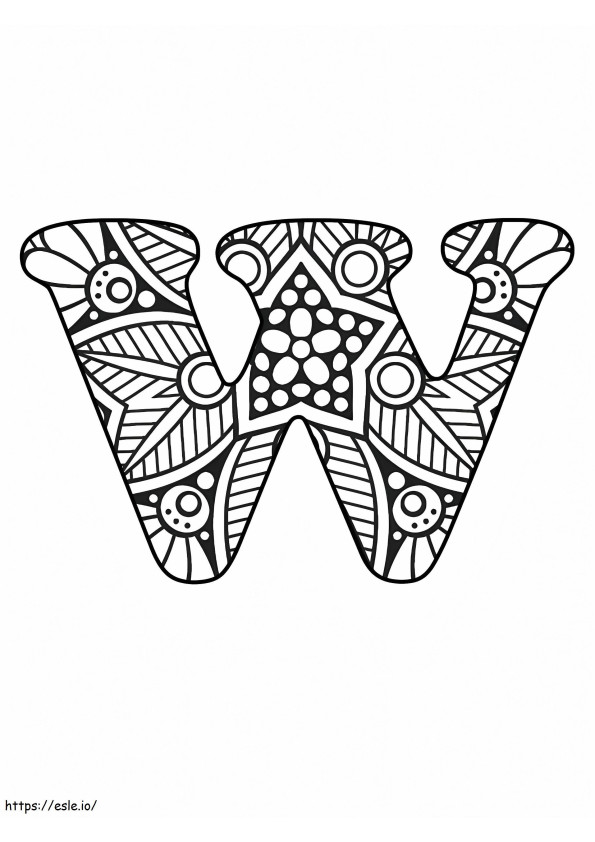 W-kirjain Mandala-aakkoset värityskuva