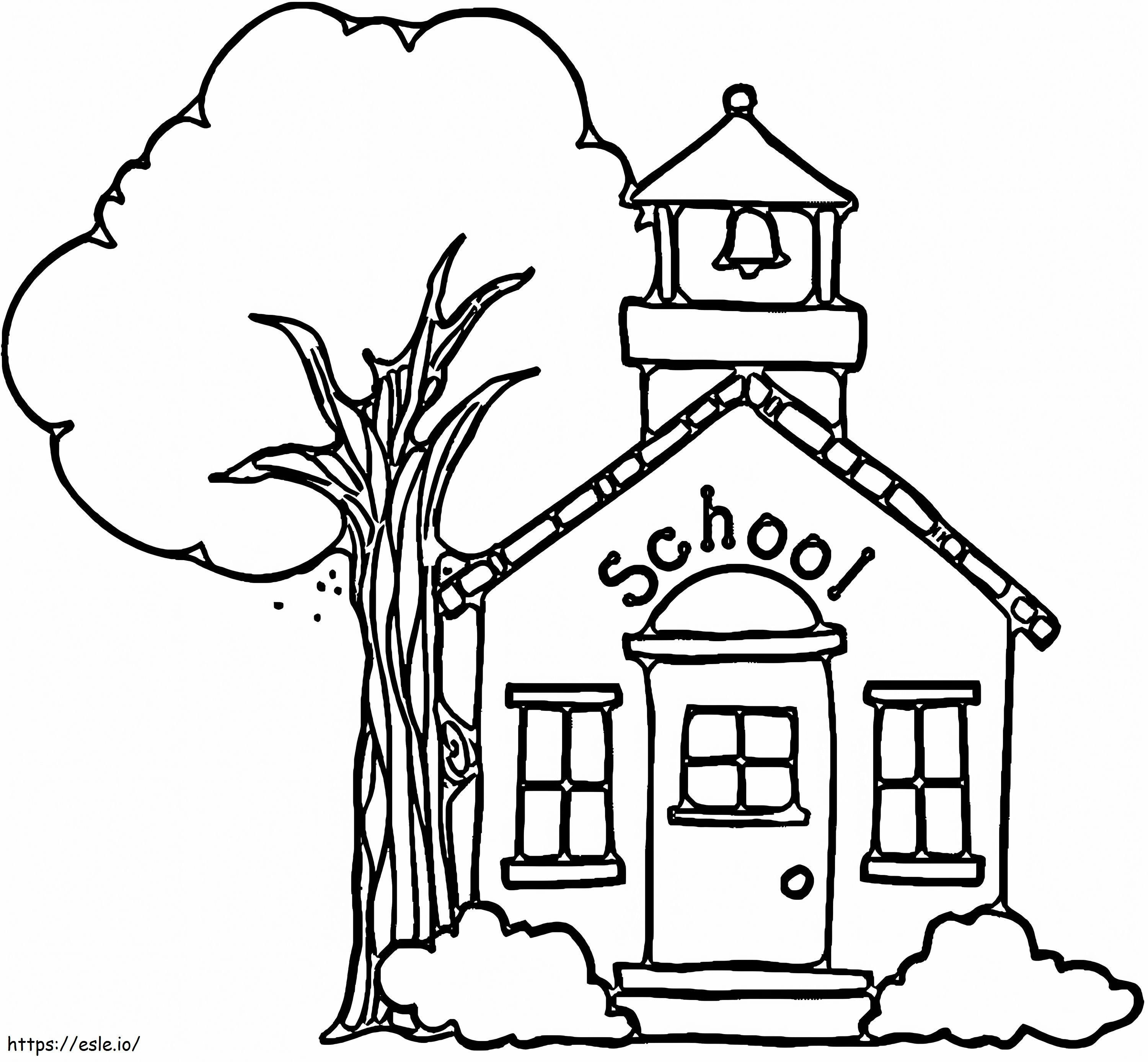 School With Tree coloring page