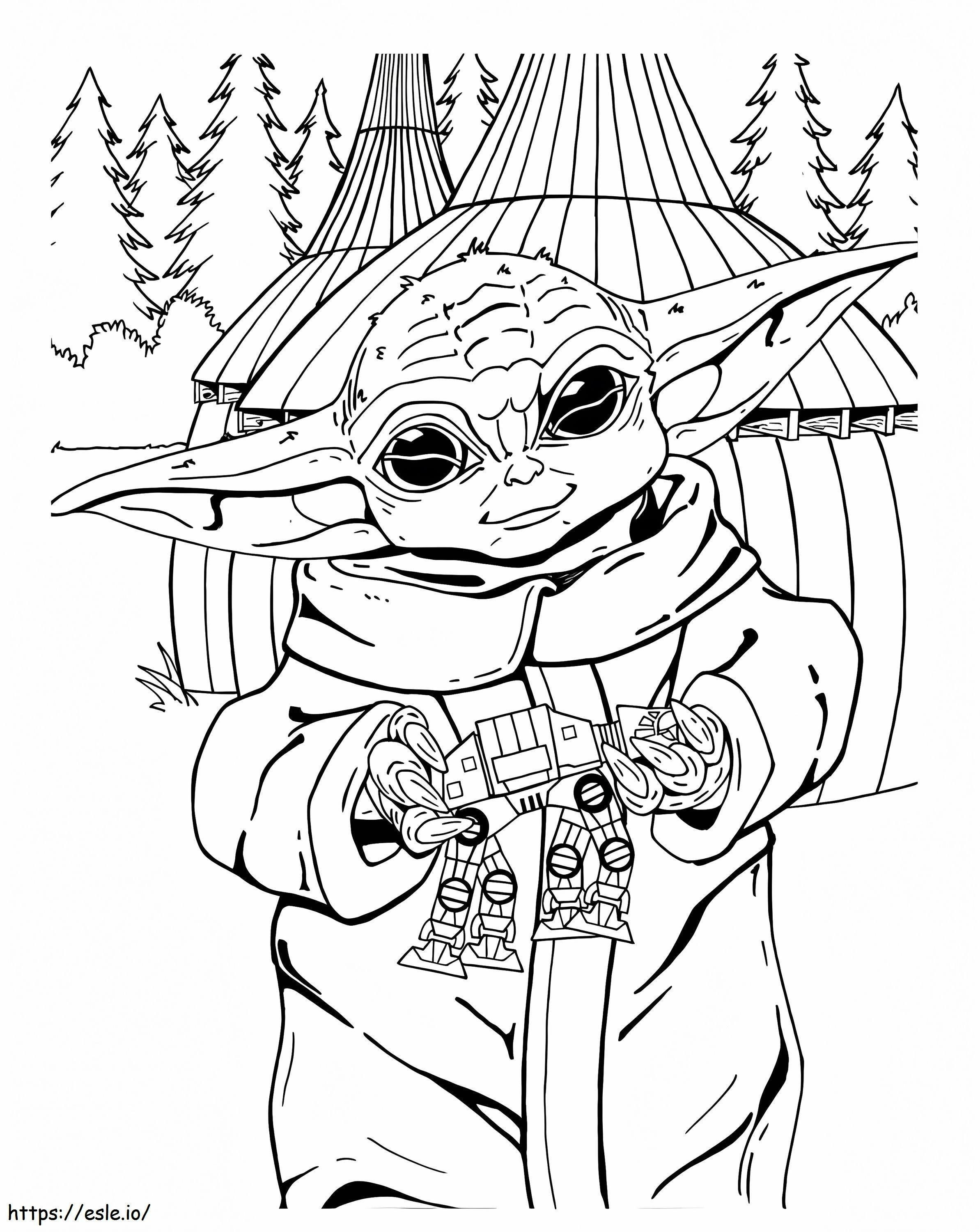 Coloriage Bébé Yoda avec jouet à imprimer dessin