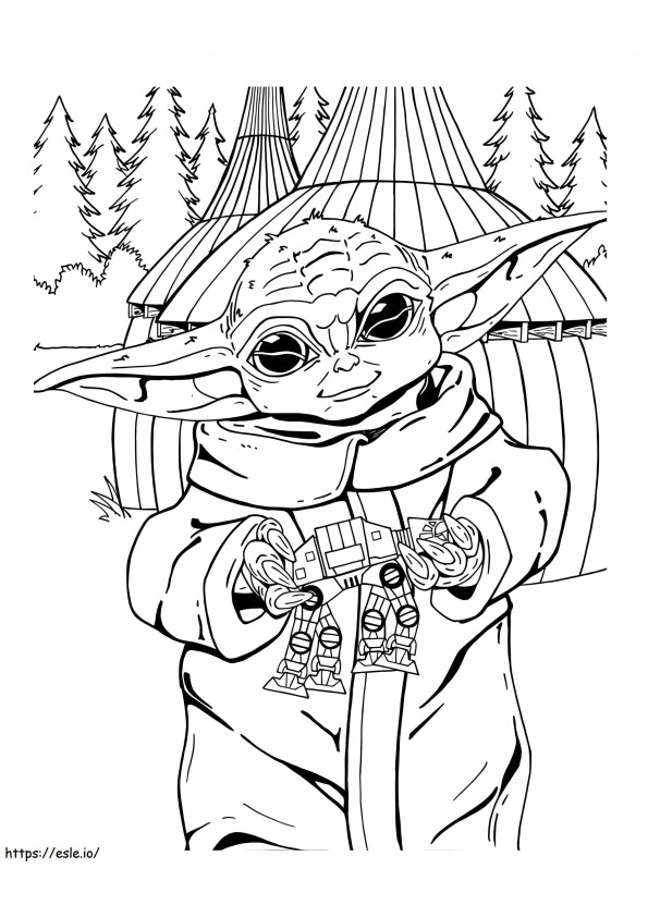 Baby Yoda With Toy coloring page