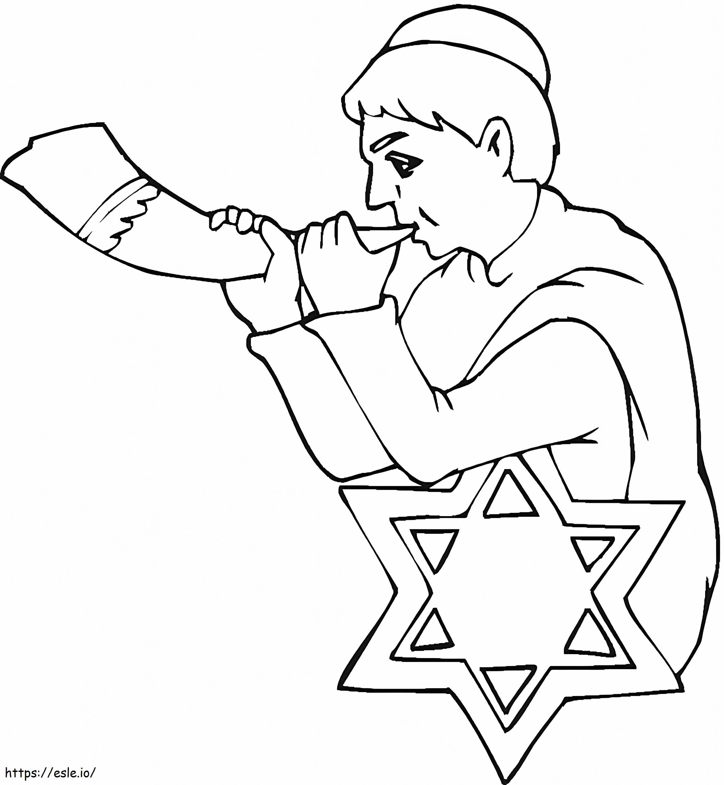 Boy With Shofar On Rosh Hashanah coloring page