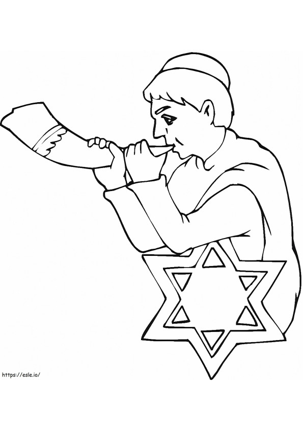 Boy With Shofar On Rosh Hashanah coloring page