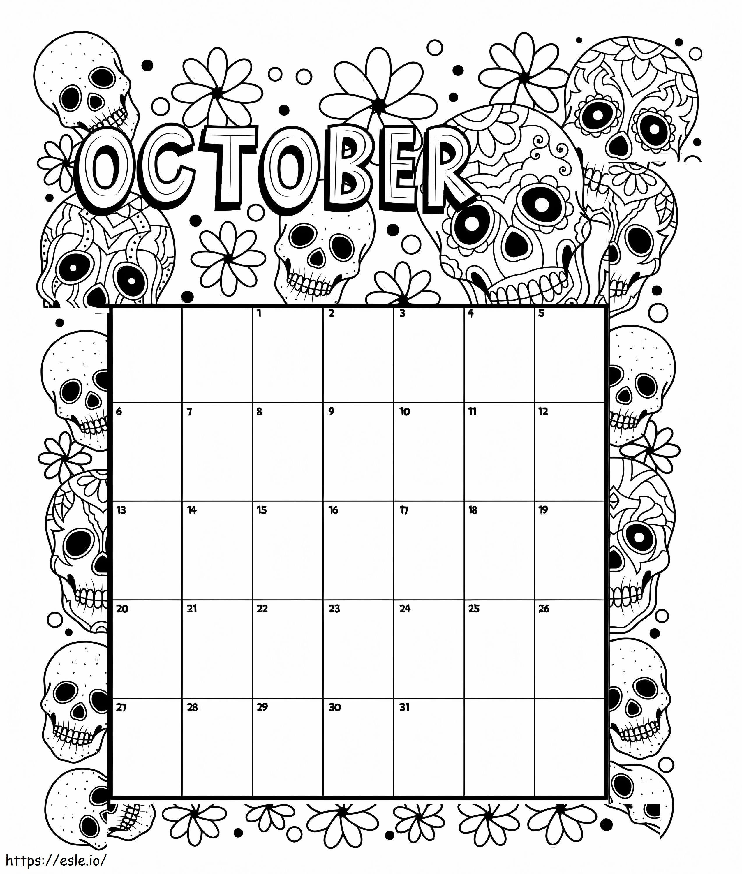 Calendario di Halloween di ottobre da colorare
