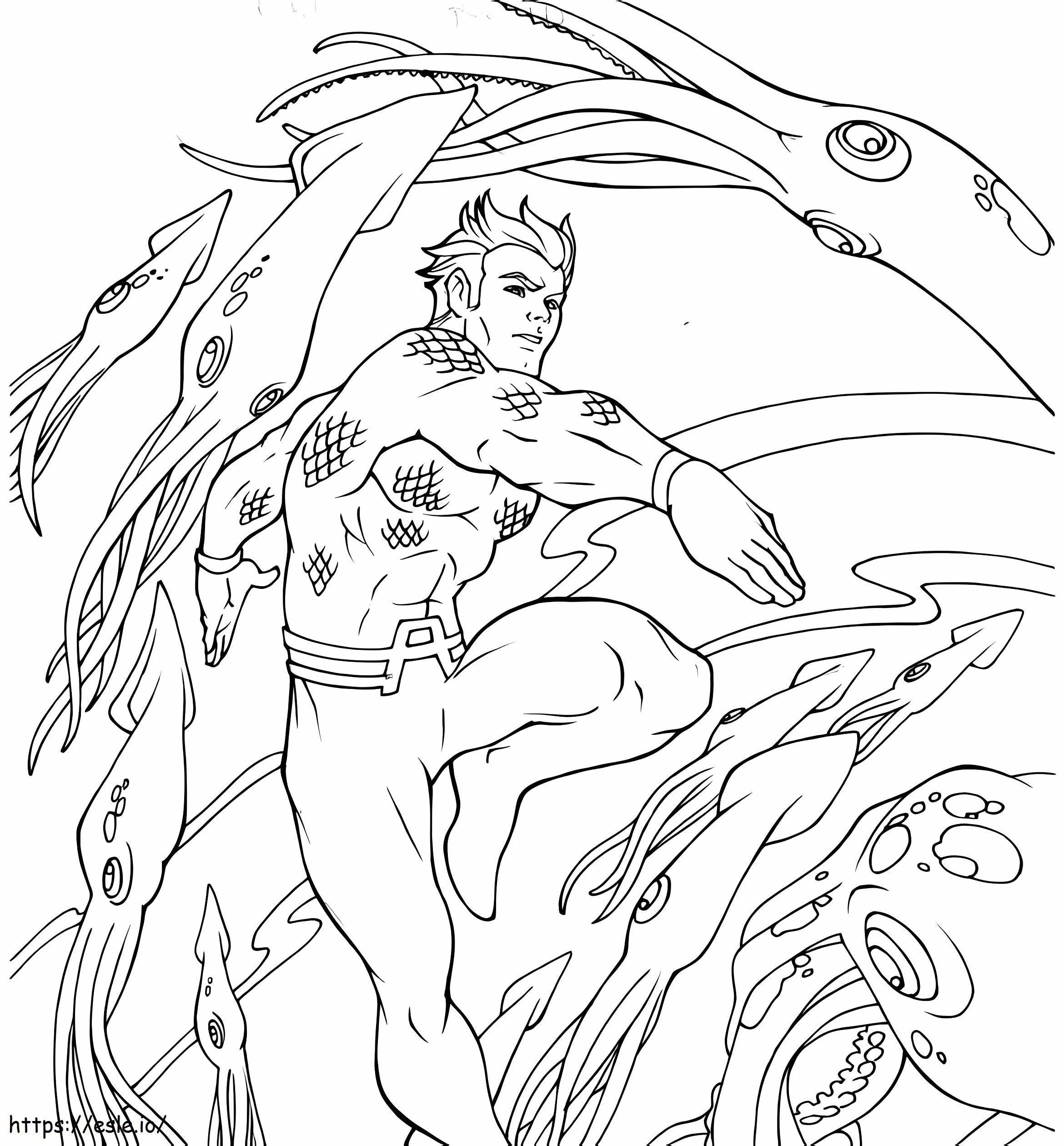 Coloriage Aquaman et Animal Marin à imprimer dessin