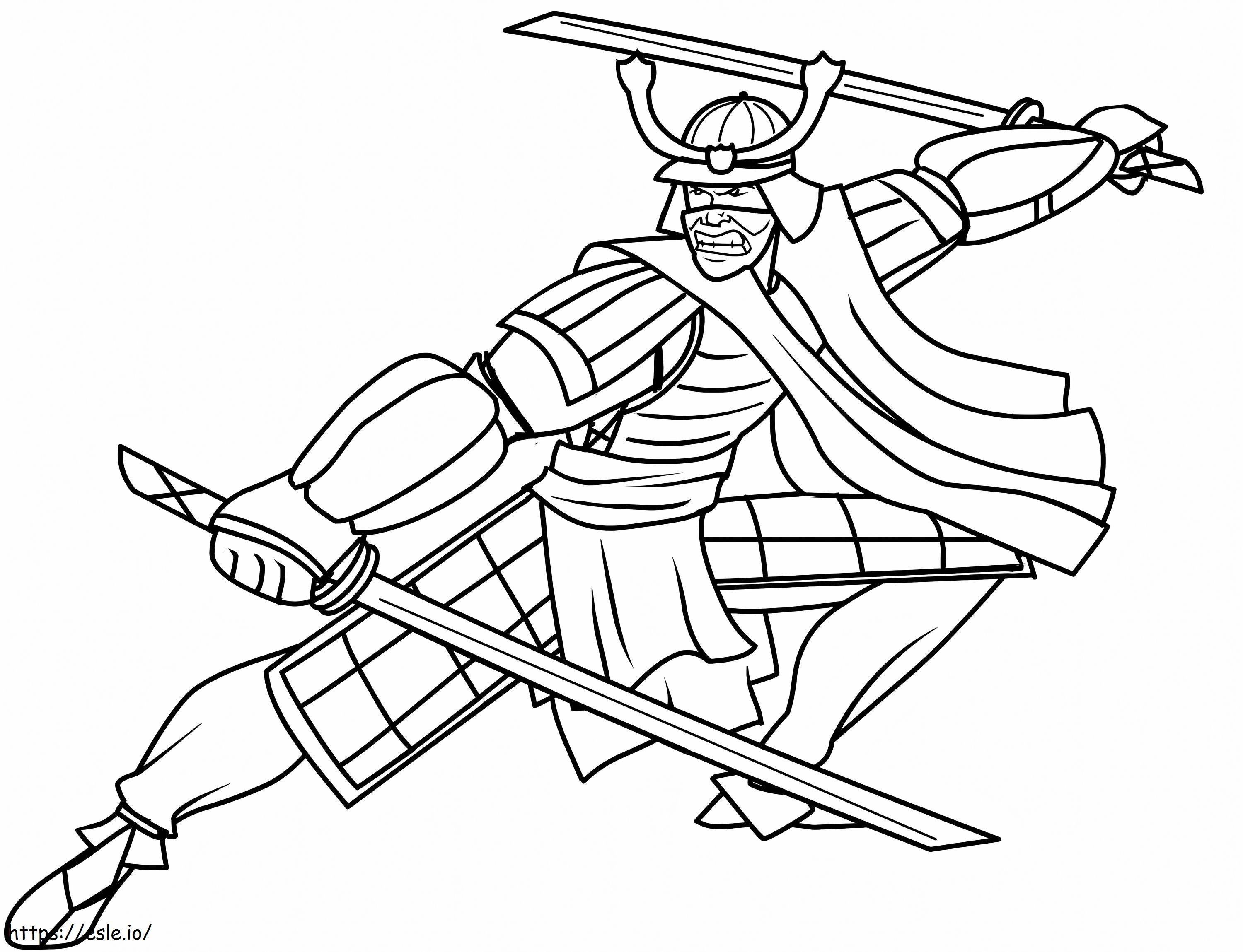 Samurai sosteniendo dos espadas para colorear