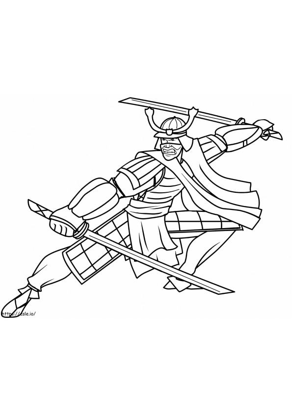 Coloriage Samouraï tenant deux épées à imprimer dessin