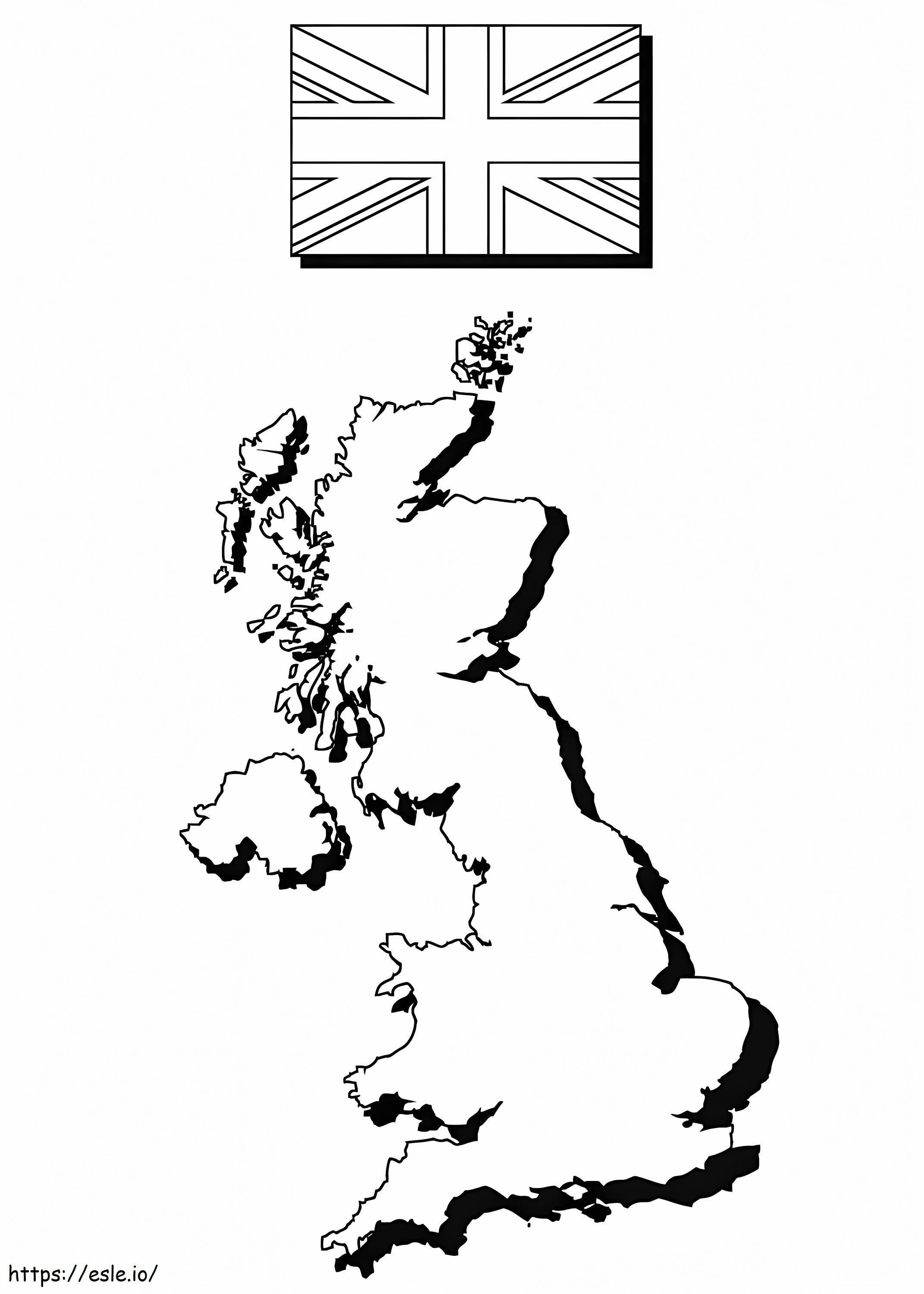 Peta dan Bendera Britania Raya Gambar Mewarnai