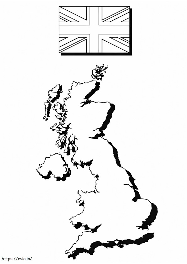 Coloriage Carte et drapeau du Royaume-Uni à imprimer dessin