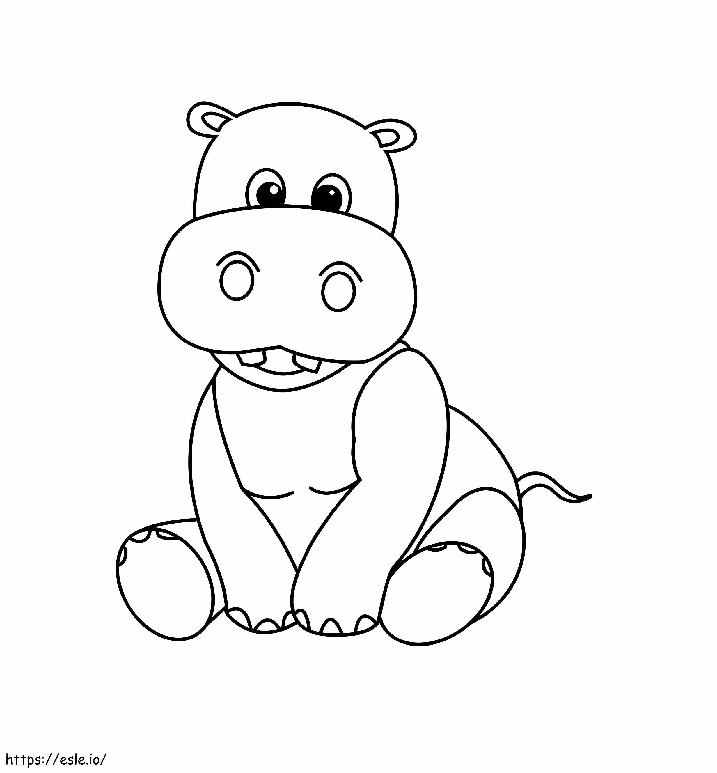 Coloriage Hippopotame mignon assis à imprimer dessin