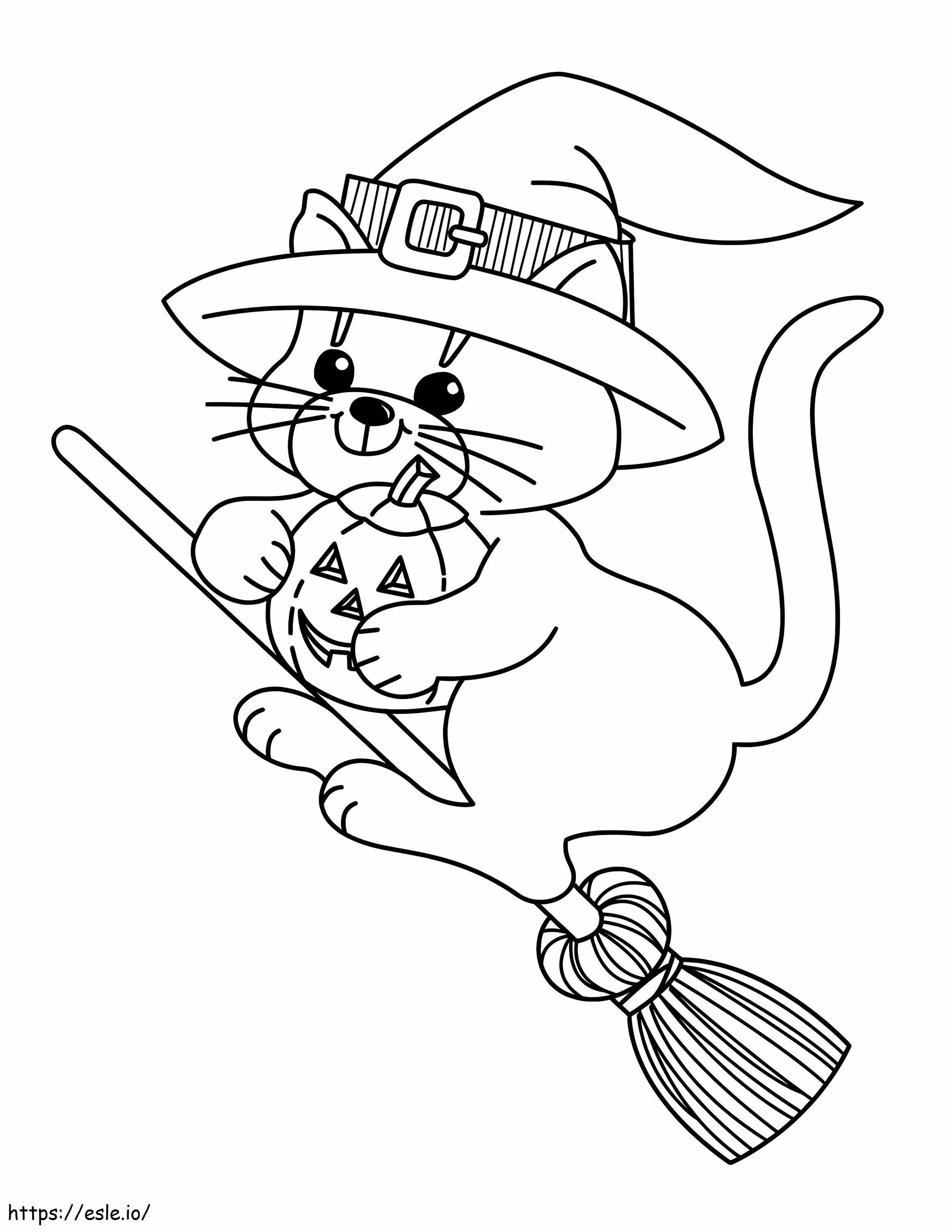 Coloriage Vol de sorcière chat à imprimer dessin